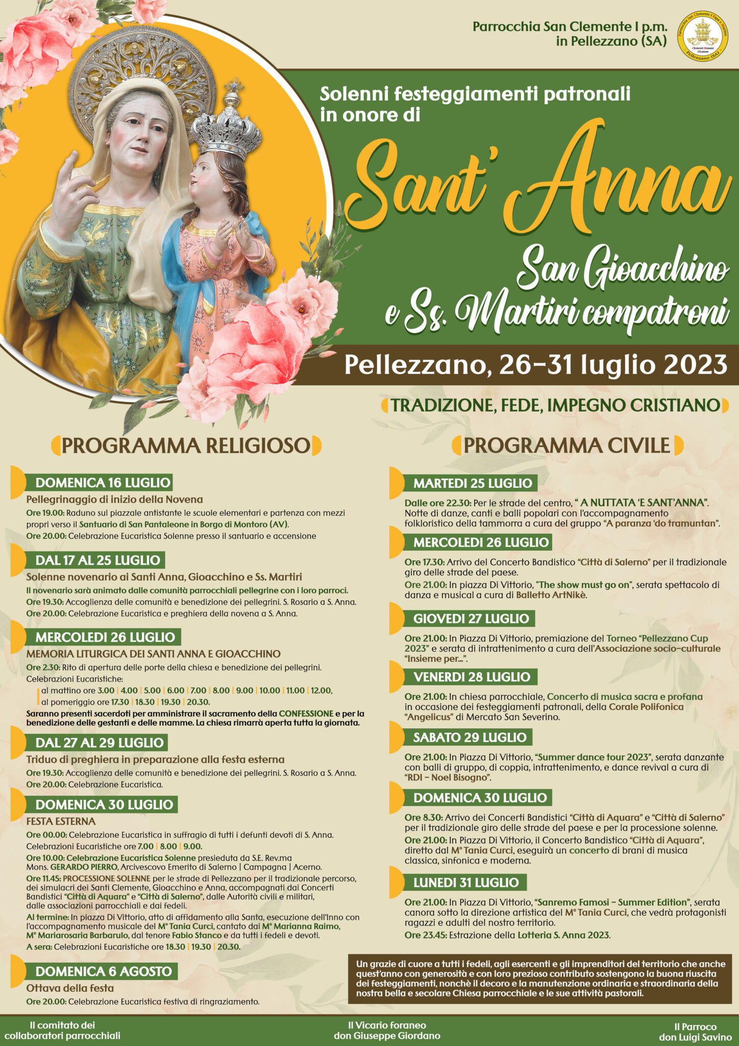 Programma dei festeggiamenti patronali di S. Anna 2023